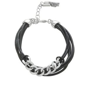 Simply Vera Wang Silver Tone Chain‎ Faux Leather Multi-Strand Bracelet